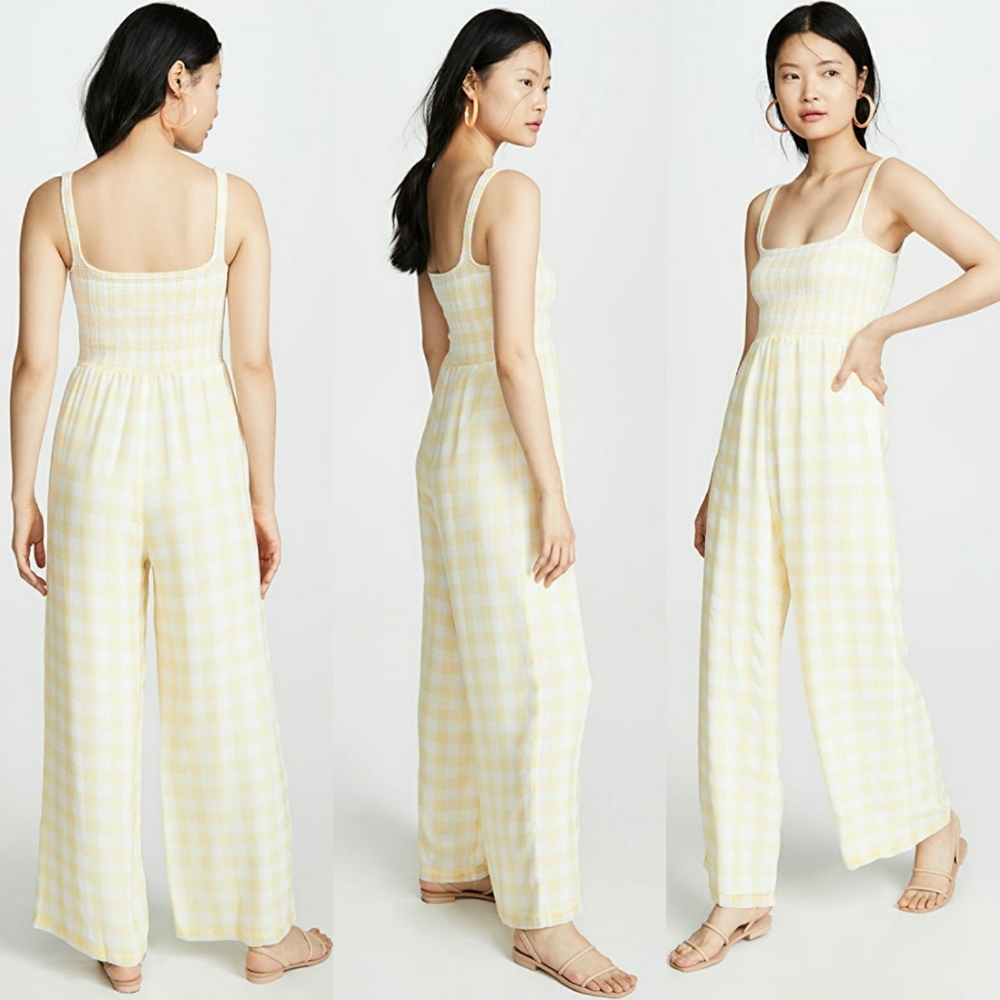 Anthropologie Capulet Wren Smocked Jumpsuit Yellow Gingham Sz L NWT - Picture 13 of 14